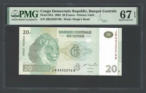 Congo Democratic Republic 20 Francs 2003 P94A Uncirculated Grade 67 - Picture 1 of 2