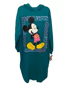 Camisa de noche vintage Disney Mickey Unlimited pijama verde azulado con capucha 1X nueva con etiquetas años 90 - Imagen 1 de 10