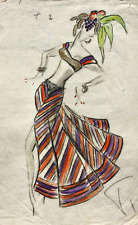 Teddy Rossi-Turai, monogrammiertes Aquarell, Entwurf für Revuetänzerinnen-Kostüm