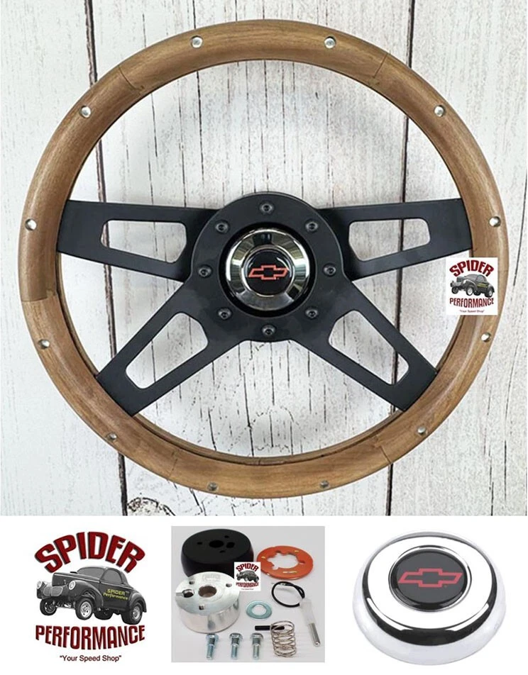 1960-1969 Chevrolet pickup wood steering wheel RED BOWTIE 13 1/2" WALNUT II - Image 1 of 4