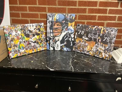 3 New 16x12 PITTSBURGH STEELERS framed CANVAS PRINTS Jack lambert Tj watt poster - Image 1 of 4