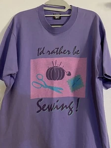 Vintage 80’s Women’s Size XL T-Shirt “I’d Rather Be Sewing” Single Stitch Purple - Picture 1 of 11