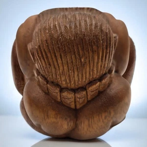 Vtg Weeping Buddha Wood Sculpture World Grief & Suffering 3” Rub Back 4 Peace - Picture 1 of 10