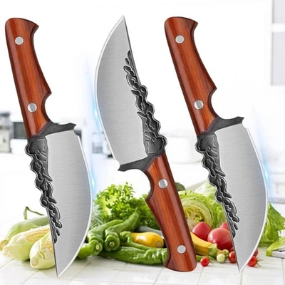 Conjunto de facas de cozinha multiuso 3 peças aço inoxidável Santoku desossa cabo de madeira - Imagem 1 de 4