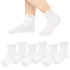 6 Pairs Baby Girls Boys Ruffles Ankle Socks Dress Sock 2-4 Year White-B - Picture 1 of 7