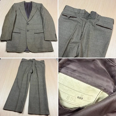 复古 60 年代 70 年代 Houndstooth 格子粗花呢西装裤 38x29 运动外套 40 夹克 — 第 1/4 张图片