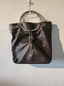 Luella Shoulder Bag Medium Dark Brown Large Metal Handle Leather Womens - Picture 1 of 13