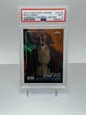 2024 Topps Star Wars Chrome 138 Mace Windu Aurebesh Rebel Orange 16/25 PSA 9 - Image 1 of 2