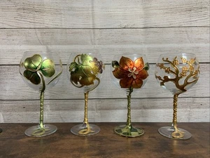 Set of 4 Art Glass Hand Gilded Painted in Italy Amedeo Wine & Flower ๐บ ๐ท - Picture 1 of 24