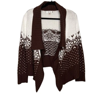 Cardigã Decreto Estilo Nórdico Tamanho Grande Marrom Suéter Frente Aberta Xale Gola  - Imagem 1 de 4