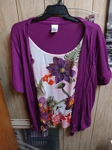 JMS Just My Size Women Plus Size 4x  Purple Flower Blouse Shirt Top - Picture 1 of 6