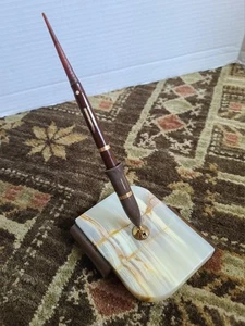 VTG Scheaffer White Dot 14K Nib Fountain Pen Desk Set Art Deco Onyx/Copper Base - Picture 1 of 24