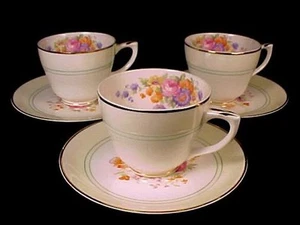 Pope-Gosser China 3 Demitasse Cups & Saucers Floral Bouquet Mini Children Child - Picture 1 of 8