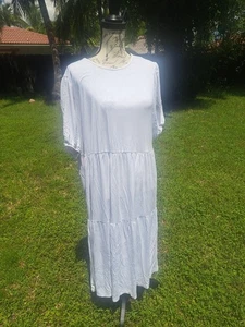 Asos Design Wms Sz 10 Wht. Tiered Short Sleeve Midi Dress - Picture 1 of 11