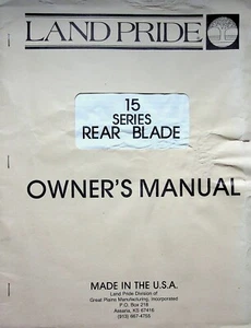 Vtg Original land Pride 15 Series Rear Blade Operator's Owner's Manual - Picture 1 of 2