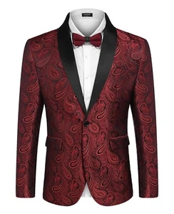 COOFANDY Floral Tuxedo Jacket Paisley Shawl Lapel Suit Blazer. Black/Red 3XL - Picture 1 of 9