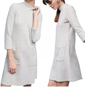 Anthropologie Moth Alba Shift Dress Soft Knit Mock Neck Light Gray Striped Med M - Picture 1 of 7