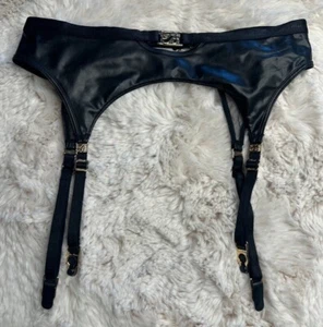 Honey Birdette EMILY🖤 Faux Leather Black Garter Suspender Belt Small - Picture 1 of 4