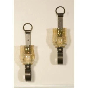 Uttermost Joselyn Iron and Glass Small Wall Sconces in Bronze (Set of 2) - Picture 1 of 4