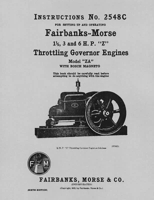 Fairbanks Morse 1½, 3 and 6 HP Z Instructions No. 2548C (please read description - Image 1 of 3