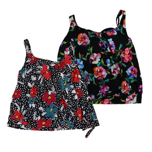 Swim Solutions Womens Plus Size Tankini Swimsuit Top Bathing Suit Floral Summer - Picture 1 of 5