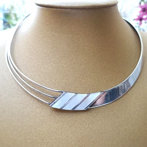 Vintage Halsband Halskette Kunsthandwerk Choker massiv Silber Abalone Modernist Geschenkbox - Bild 1 von 12