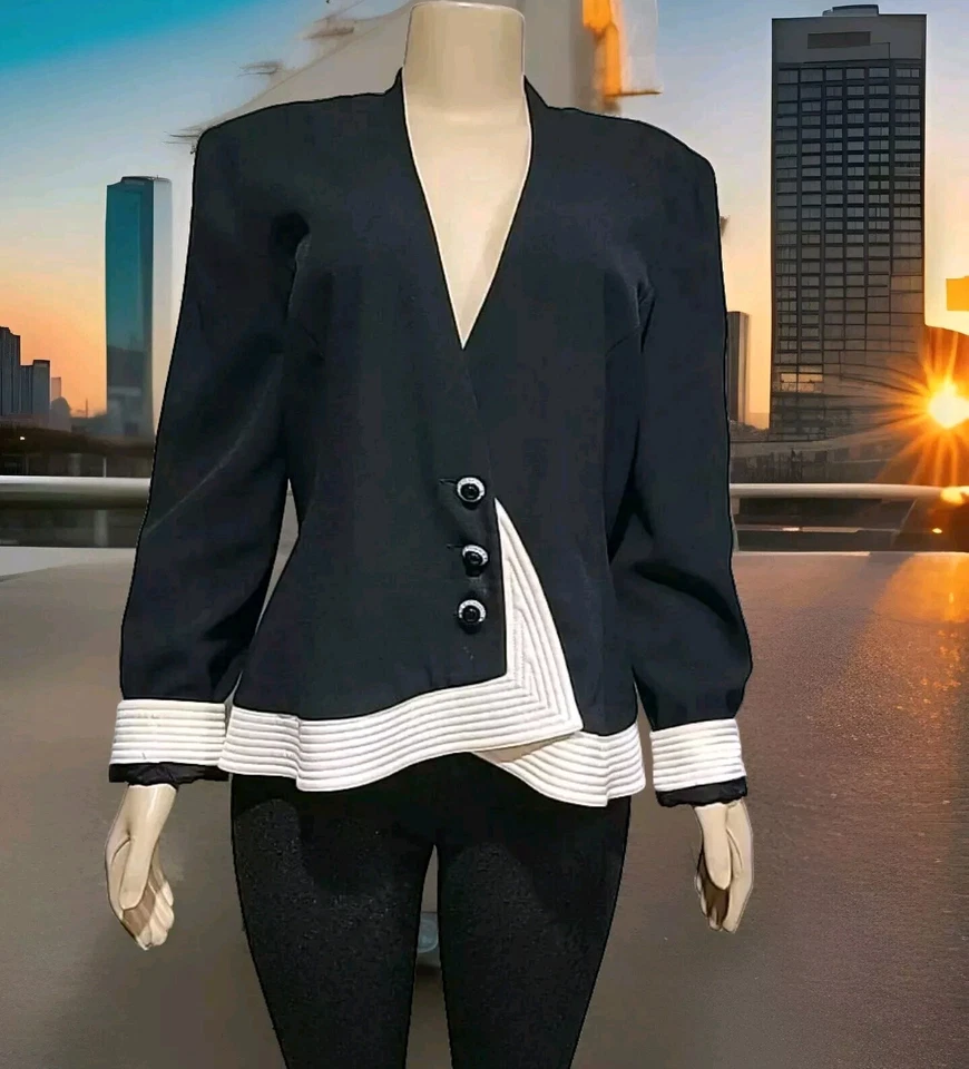 Chaqueta Daymor Couture I. Magnin DE COLECCIÓN Negra Noche Talla 12 Borde en Contraste #C Foto 1 de 4