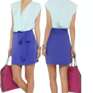 New Diane Von Furstenberg Aqua Periwinkle Silk Reara Dress Size 8 - Picture 1 of 15