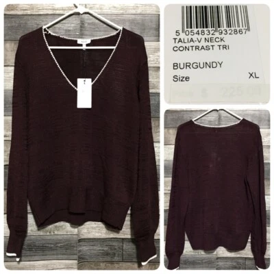Suéter para mujer Reiss Talia cuello en V XL borgoña mezcla de viscosa de peso pesado Foto 1 de 4