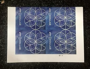 2024USA #5853 $1.00 Floral Geometry - Bottom Plate Block of 4 Mint dollars blue - Picture 1 of 1
