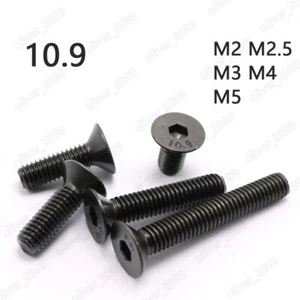 M2/M2.5/M3/M4/M5/M6/M8 Black 10.9 Steel Hex Socket Countersunk Flat Head Screws - Picture 1 of 5