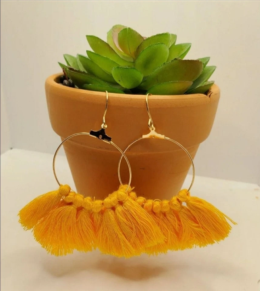 Yellow Boho Fishhook Fan Tassel Earrings - Image 1 of 1