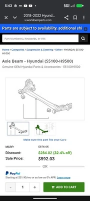 2018-2022 Hyundai Accent Loaded Beam Axle Assembly 10k Miles OEM LKQ - Image 1 of 4