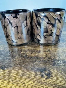 Kunstglas Vasen Töpfe Kerzenhalter Gold Einschlüsse rasiert Pontil Paar - Bild 1 von 8