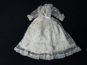 Vintage white wedding dress bride polka lace gown ribbon fit 12” doll - Picture 1 of 3