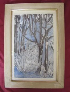 VINTAGE ORIGINAL WATERCOLOR PAINTING GLAZED FRAMED WINTER LANDSCAPE - Picture 1 of 9