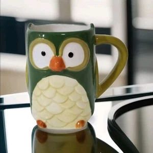 Green Owl Coffee Mug Cup tag ceramic Fall Autum - Picture 1 of 8