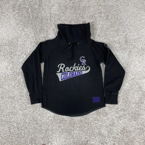 VINTAGE Colorado Rockies Sweater Mens Medium Black Cowl Neck MLB Baseball Y2K Cover