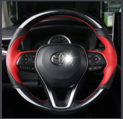 Glossy Carbon Fiber&Leather Steering Wheel Stitch on Wrap Cover For Toyota Camry - Image 1 of 4