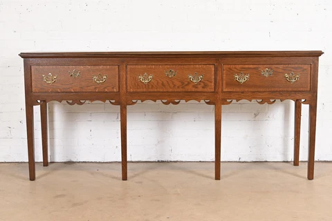 Baker Furniture English Georgian Banded Oak Sideboard, Newly Refinished Cover