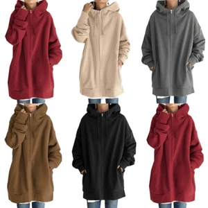 Women Hooded Long Sleeve Zipper Jacket Ladies Loose Hoodie Cardigan Coat Outwear - Picture 1 of 21