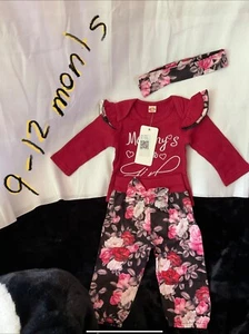 Baby,Girls'3Pieces Solid Ruffled Bodysuit, Floral Print Pants and Headbandgirl - Picture 1 of 3