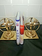 Pair of Vintage Brass Sundial Armillary Sphere Globe Bookends w/ Roman Numerals