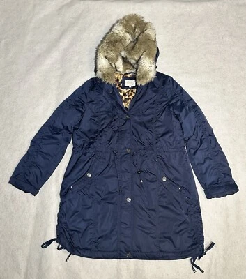 Chaqueta Parka Laundry By Shelli Segal Azul Marino Mujer Grande Imitación Piel Capucha Foto 1 de 4