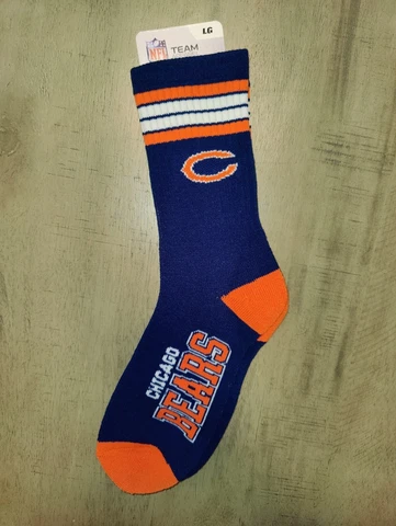 Chicago Bears Mens 4 Stripe Deuce Blue NFL Team Crew Socks Large Cover