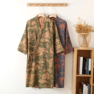 Hommes Coton Yukata Kimono Robe Ethnique Peignoir Floral Brocart Pyjama - Photo 1/15