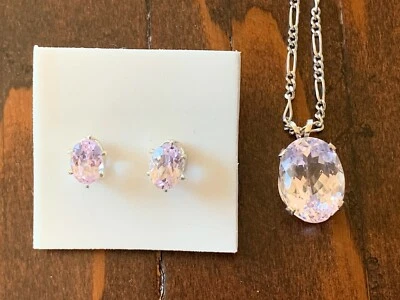 Conjunto de pendientes colgantes collar rosa kuncita plata de ley 8,5 tcw patrimonio ovalado Foto 1 de 4