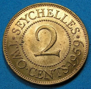 Seychelles British 2 Cents Bronze Coin 1959 Red & Brown KM-15, Combined S/H - Picture 1 of 2