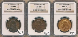 💥3 BRITISH PENNIES 1903 1910 & 1916💥NGC MS63 to 65 BEAUTIES ⚡️NR & FREE SHIP⚡️ - Picture 1 of 2