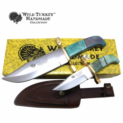 Wild Turkey Colección Hecha a Mano Juego de Regalo Cuchillo Bowie de 2 Piezas con Funda de Cuero ED Foto 1 de 4